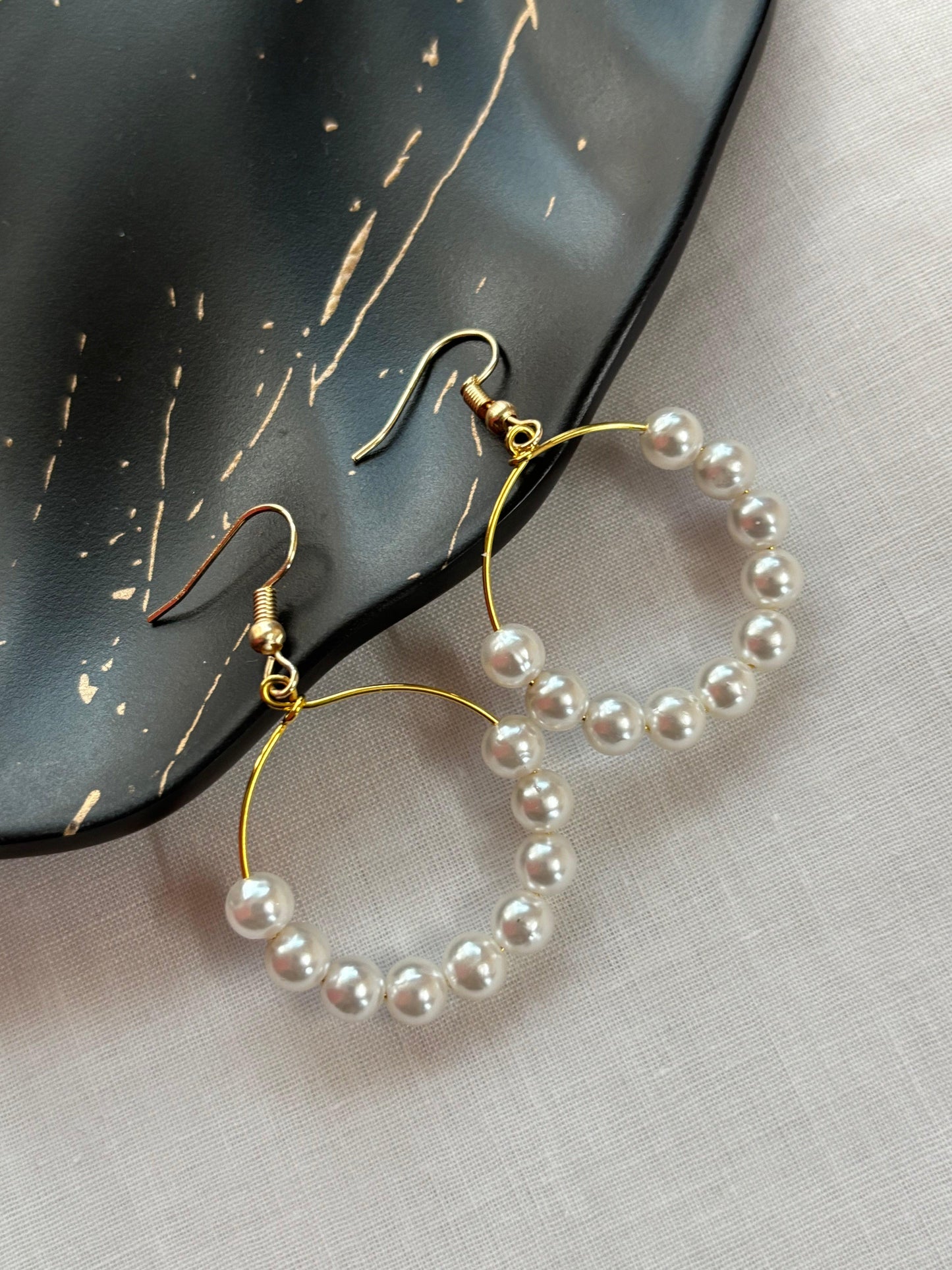 Gilded Pearl Drop Hoops - Curvy Jewels