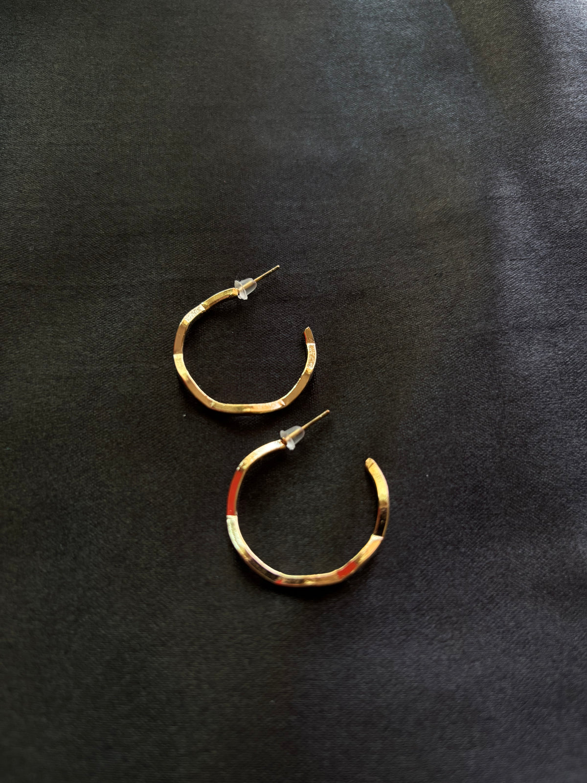 Gold Faceted Wavy Hoop Earrings