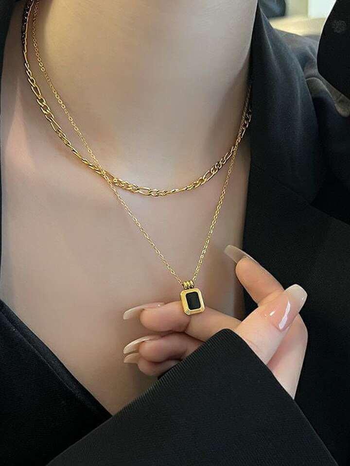 Sleek Dual-Tiered Black Pendant Necklace - Curvy Jewels