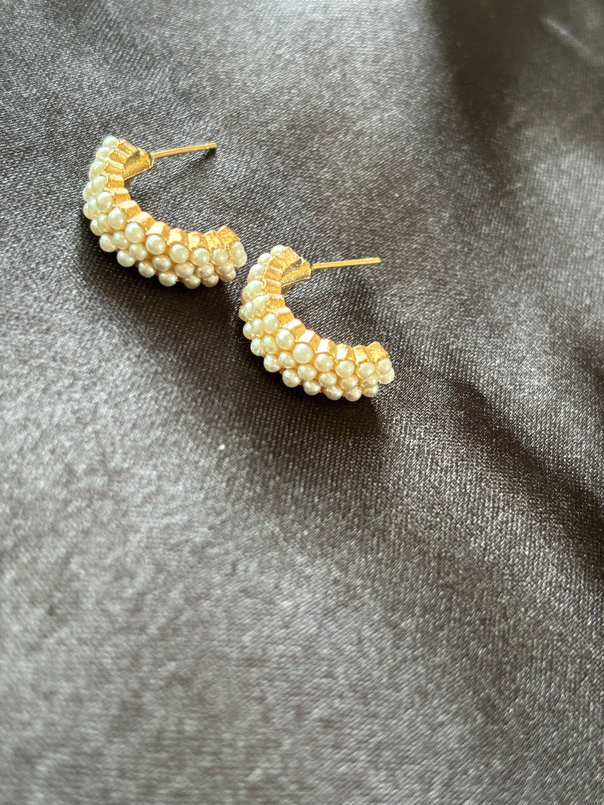 Pearl Beaded Gold Hoop Earrings