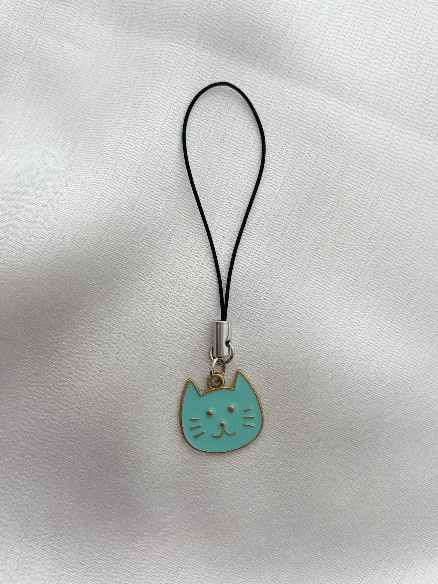 Teal Cat Face Phone Charm