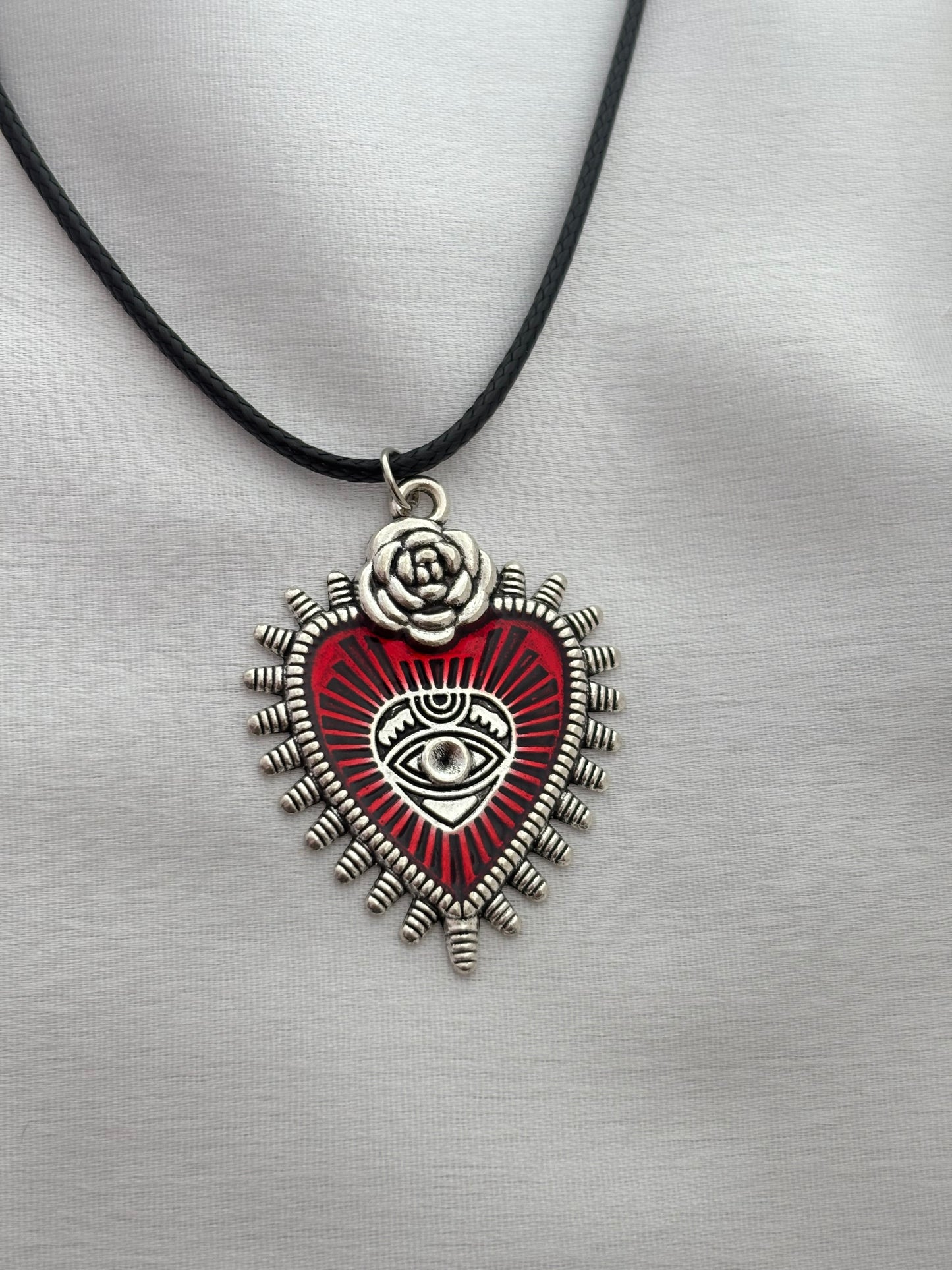 Gothic Mystic Eye Heart Cord Necklace