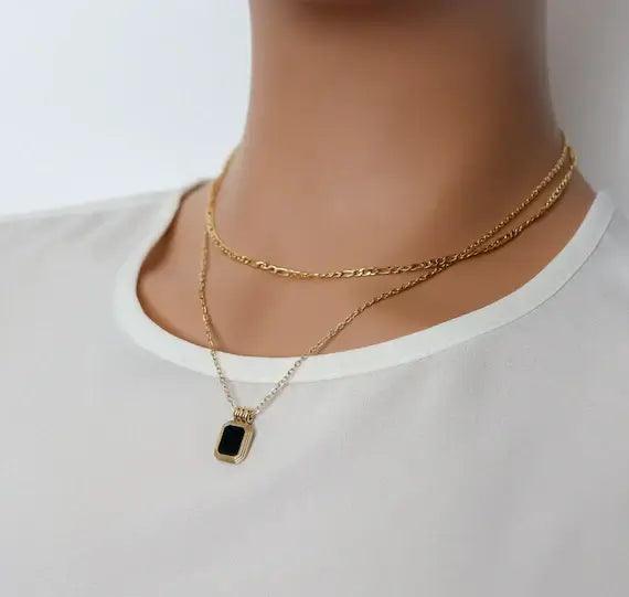 Sleek Dual-Tiered Black Pendant Necklace - Curvy Jewels