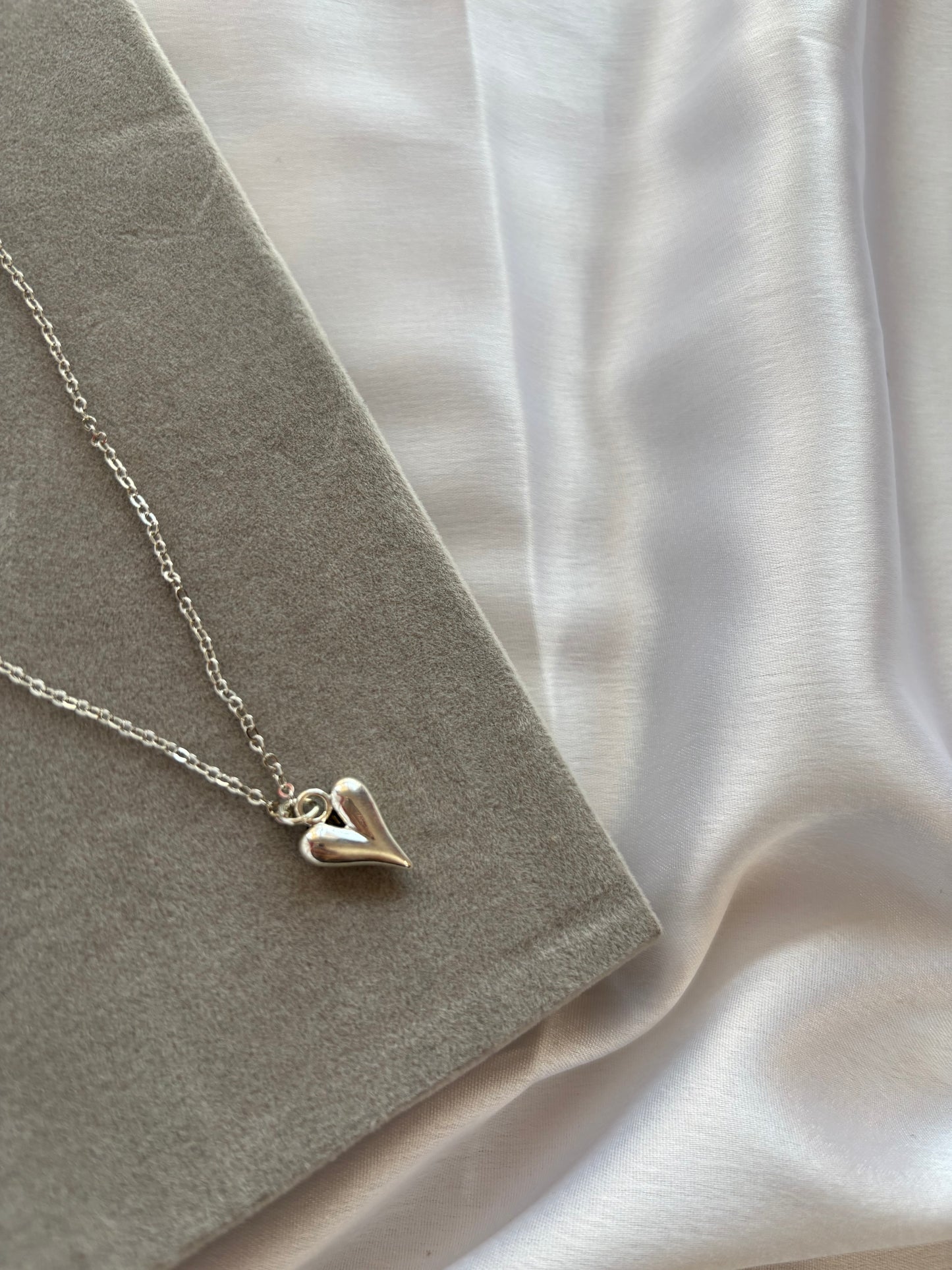 Silver Puff Heart Pendant Necklace