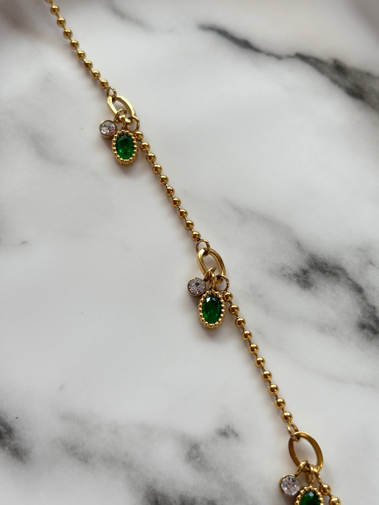 Gold Plated Green Stone Charm Bracelet