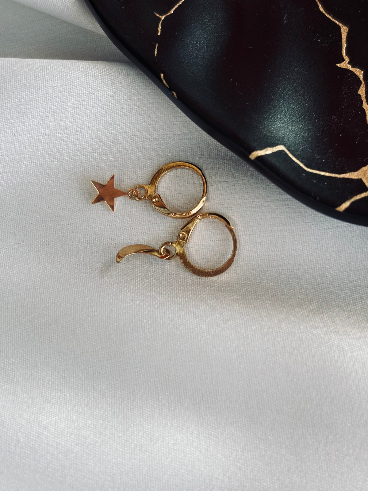 Gold Moon And Charm Huggie Earrings