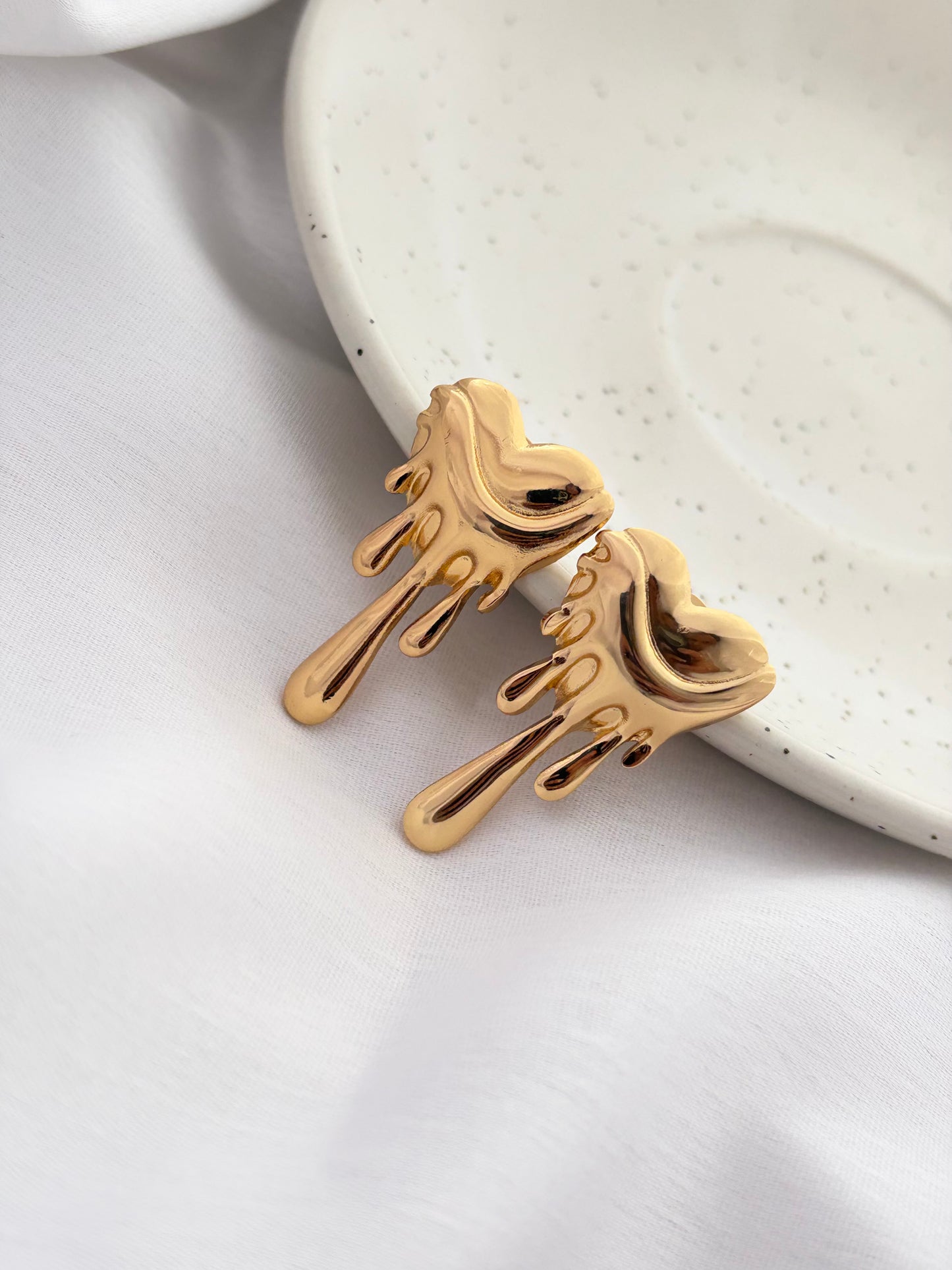 Gold Drip Heart Earrings