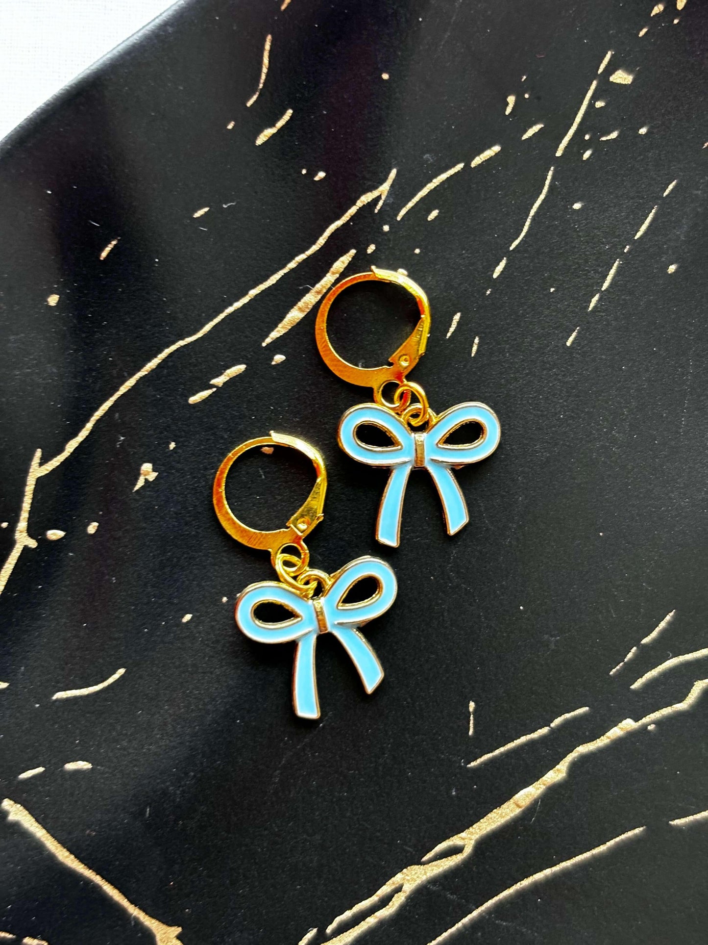 Sky Blue Bow Enamel Earrings - Curvy Jewels