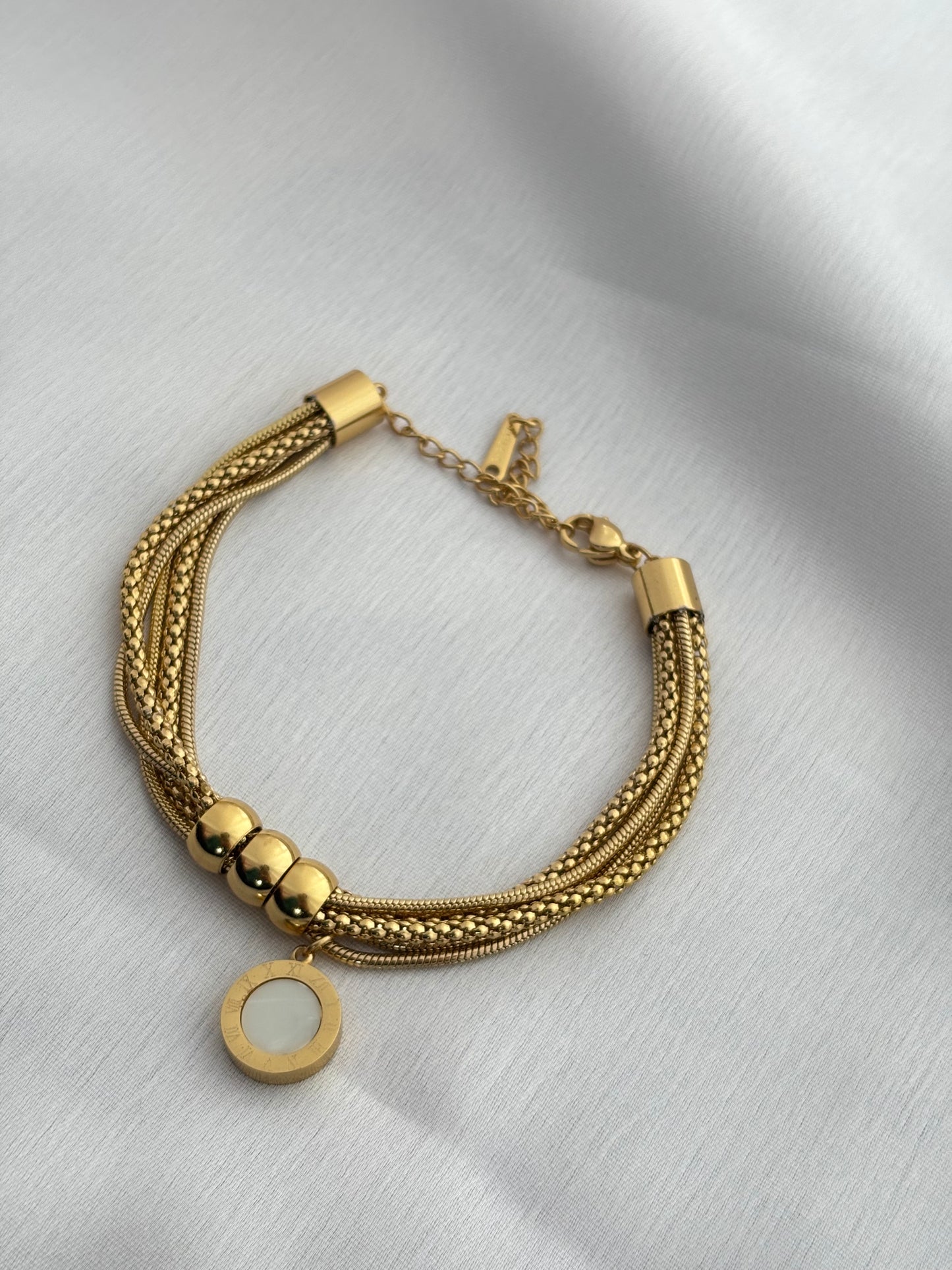 Gold-Plated Bracelet with Multi- Coloured Roman Charm Pendant