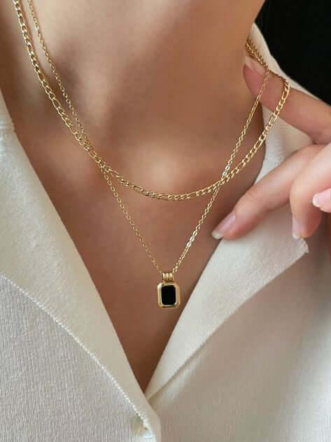 Sleek Dual-Tiered Black Pendant Necklace - Curvy Jewels