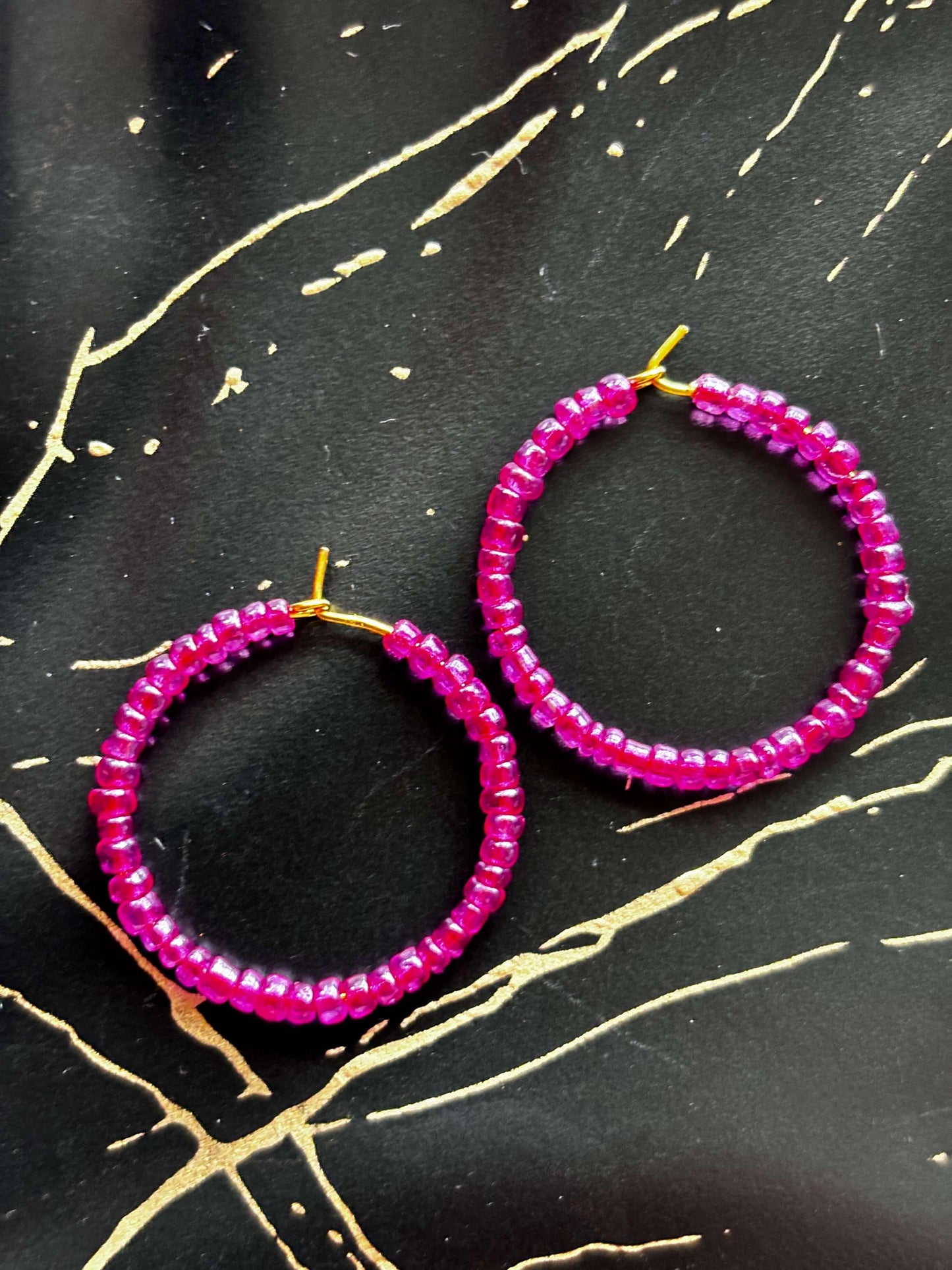 Beaded Pink Hoops - Curvy Jewels