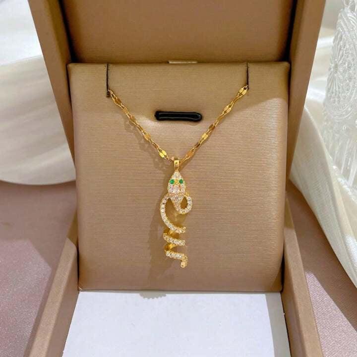 Glamorous Rhinestone-Embellished Snake Necklace - Curvy Jewels