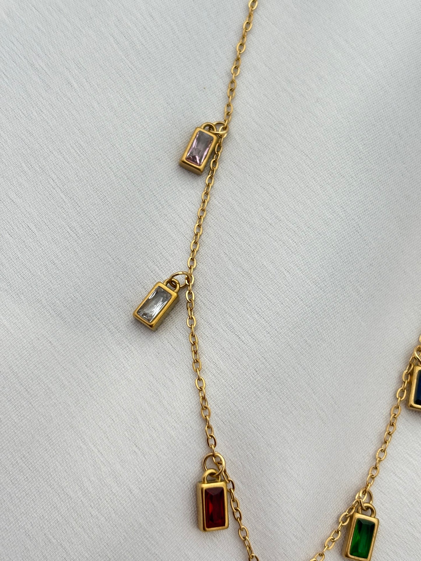 Colorful Gemstone Anti Tarnish Charm Necklace