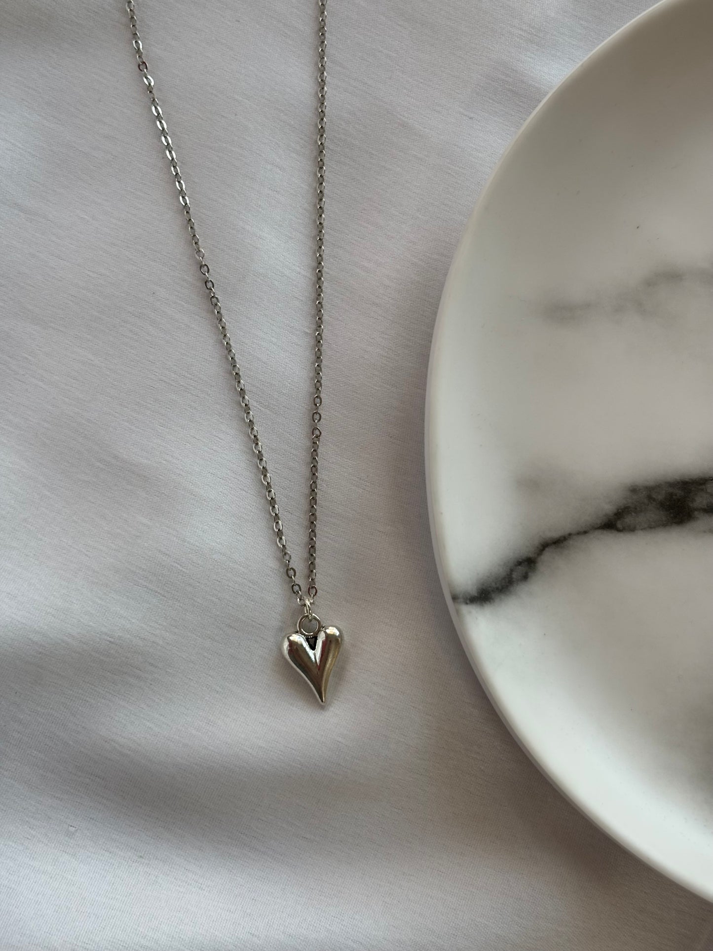 Silver Puff Heart Pendant Necklace