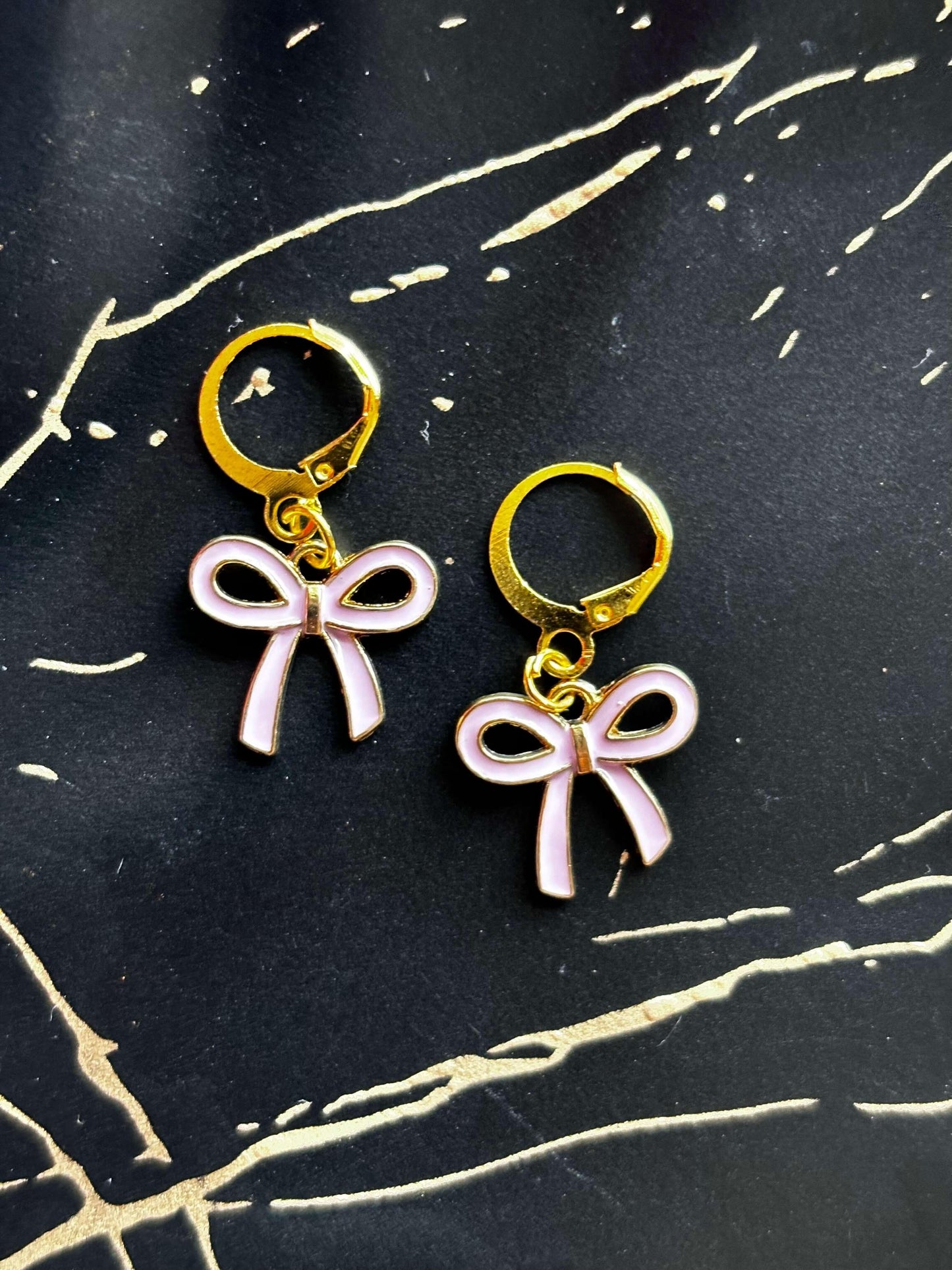 Chic Pink Bow Enamel Earrings - Curvy Jewels