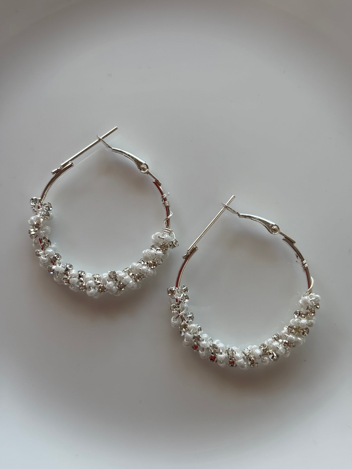 Silver Hoop Earrings with Turquoise Beads & Crystals