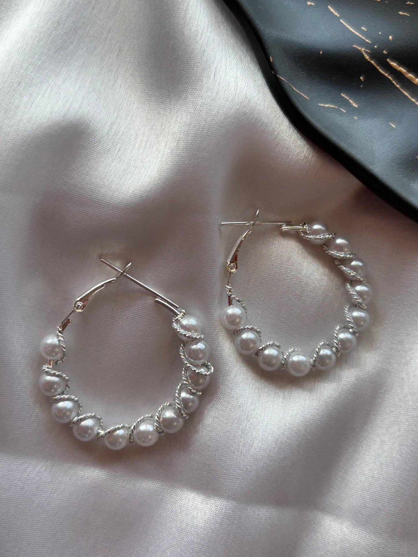 Lustrous White Pearl Hoop Earrings