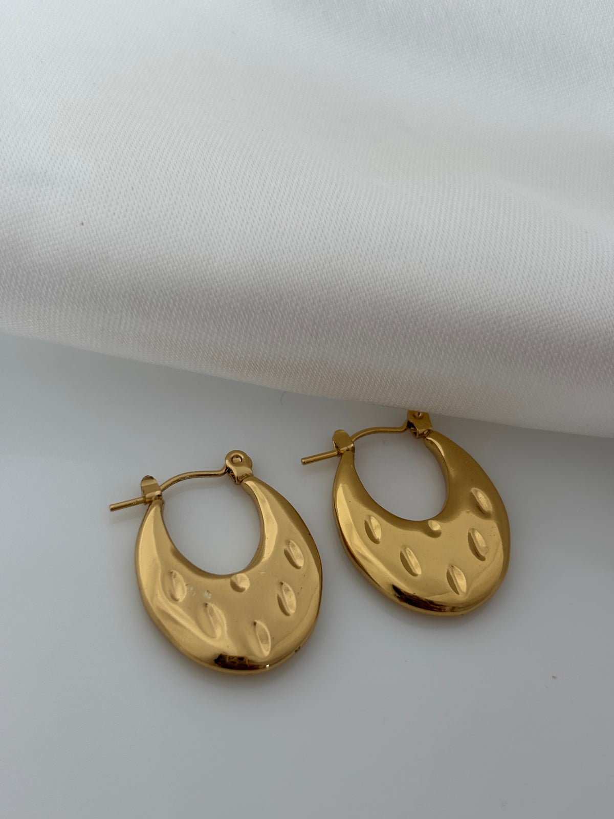 Gold Textured Teardrop Hoop Earrings