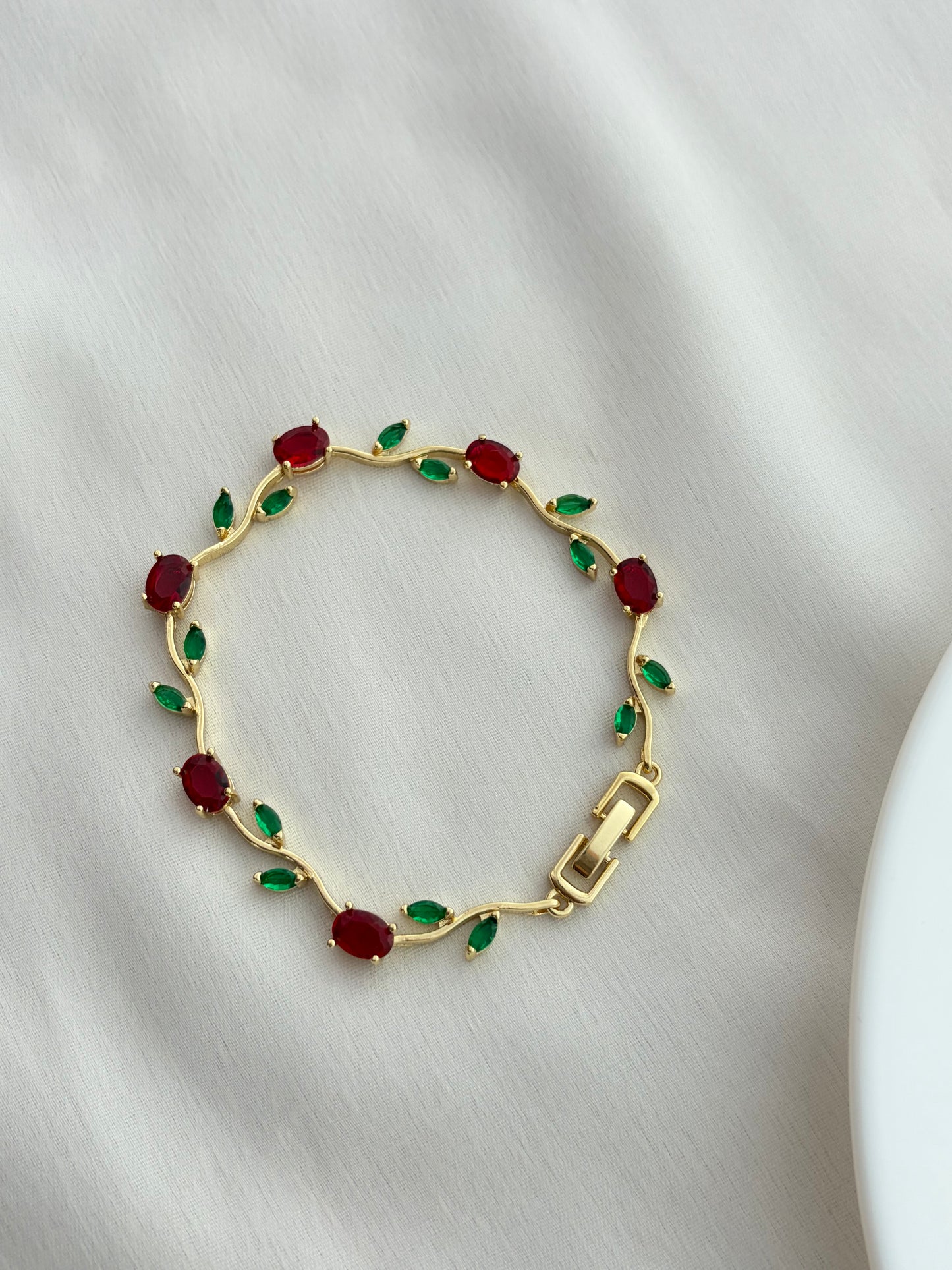 Red and Green Crystal Floral Bracelet