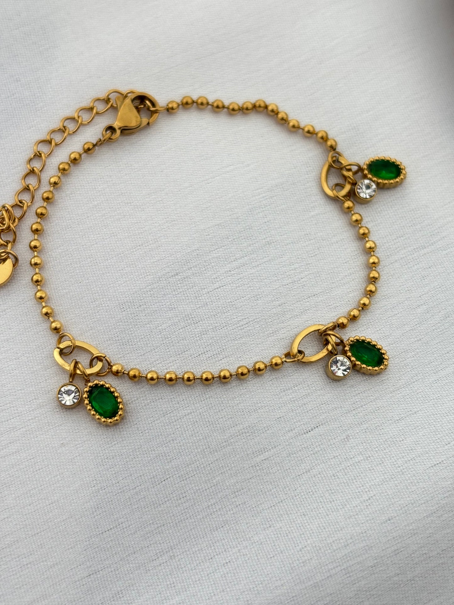 Gold Plated Green Stone Charm Bracelet