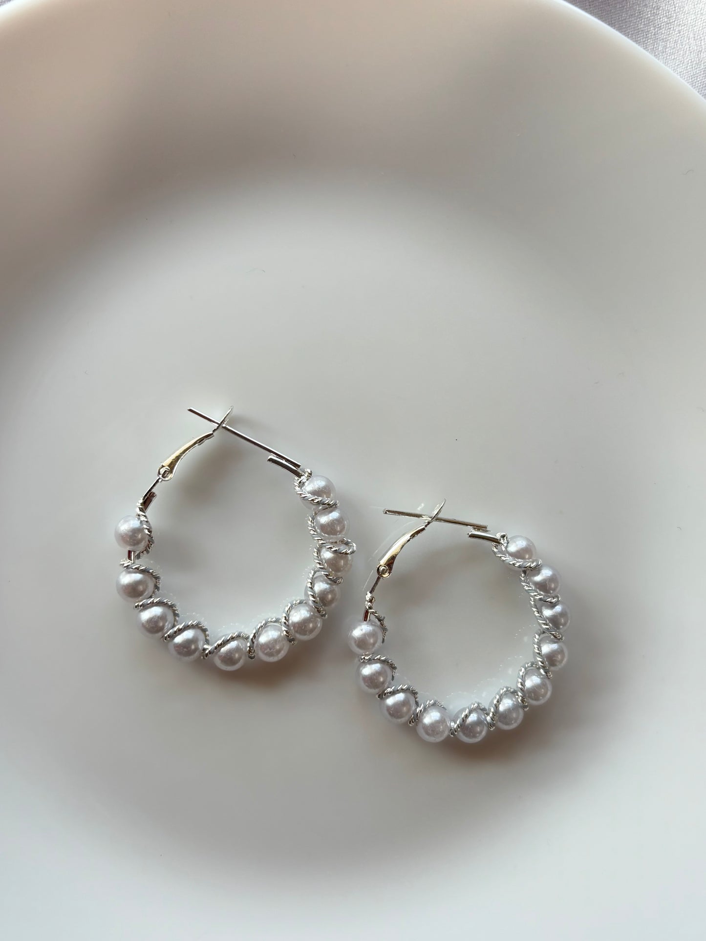 Lustrous White Pearl Hoop Earrings