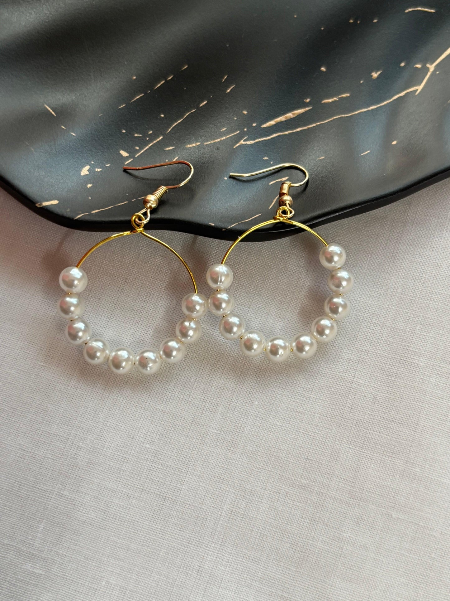 Gilded Pearl Drop Hoops - Curvy Jewels
