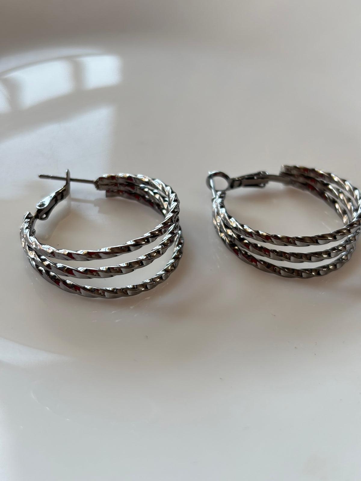Nickel Triple-Row Twisted Hoop Earrings