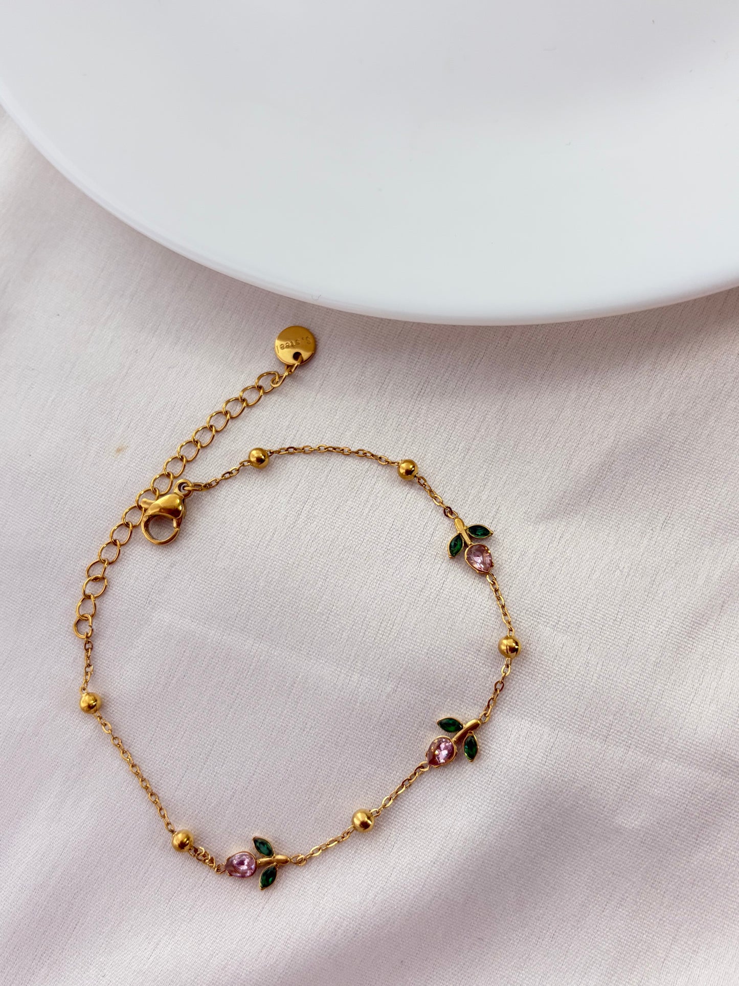 Gold Tulip Charm Bracelet - Pink