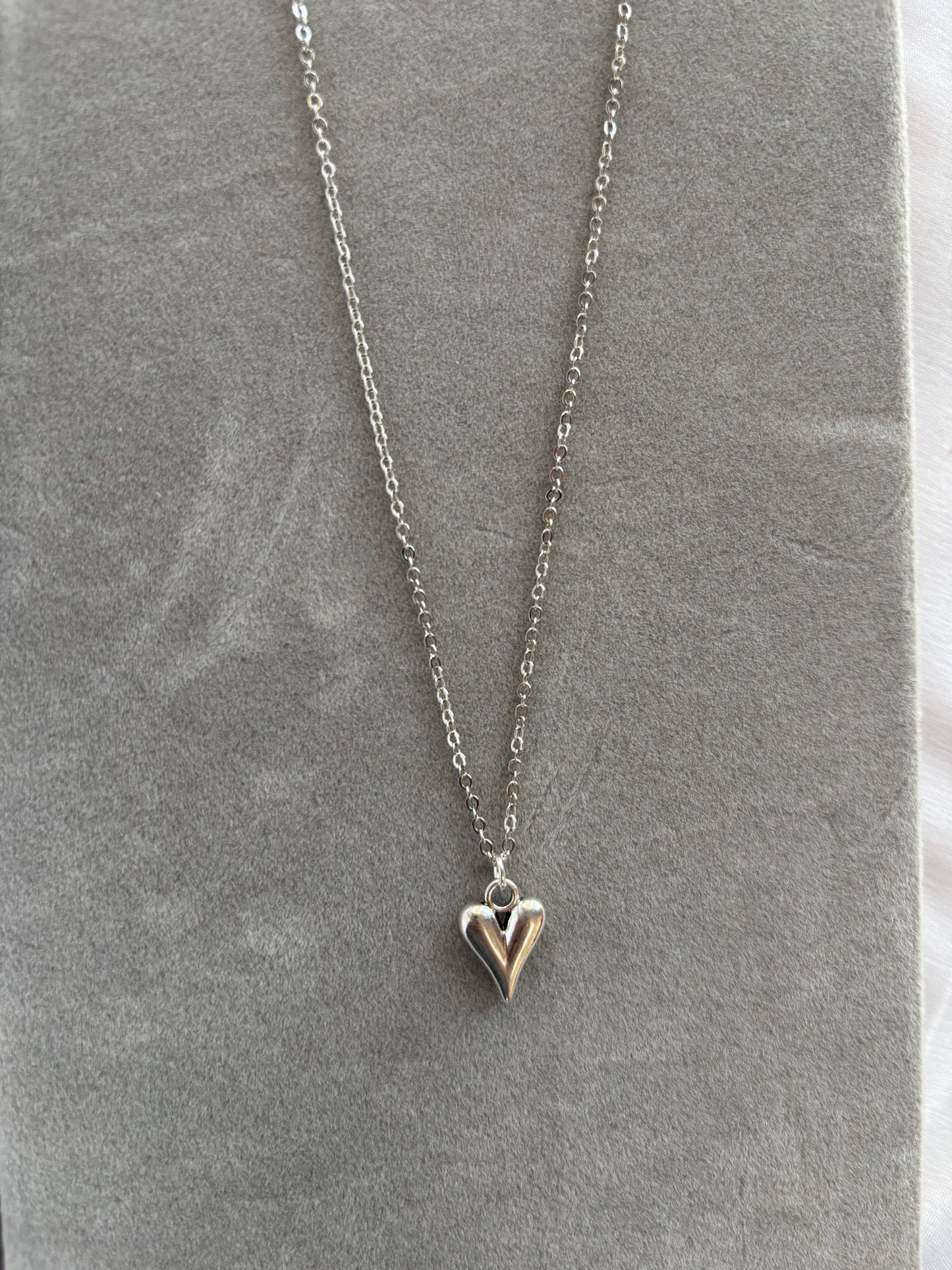 Silver Puff Heart Pendant Necklace