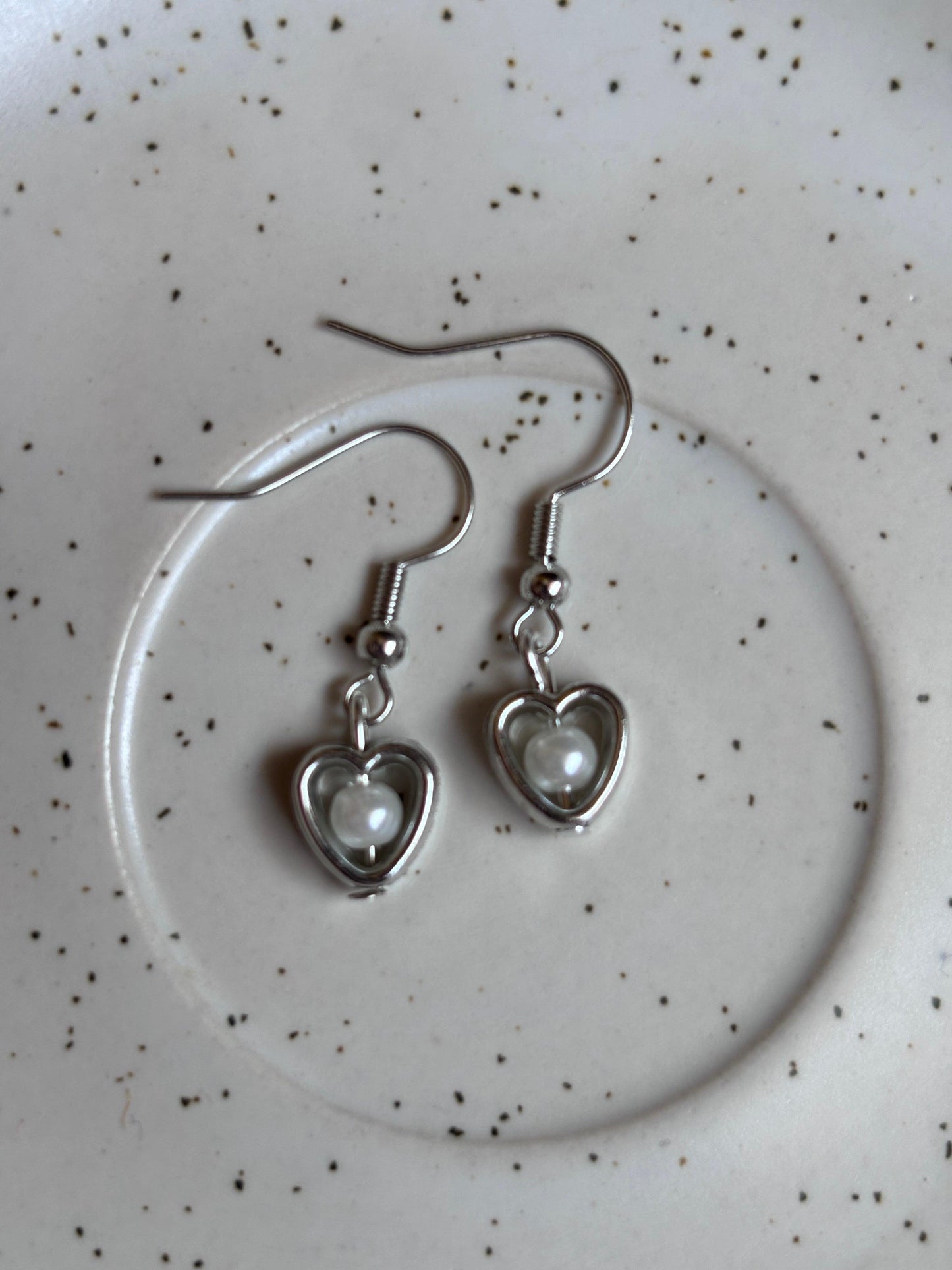 Pearl Heart Charm Earrings - Curvy Jewels