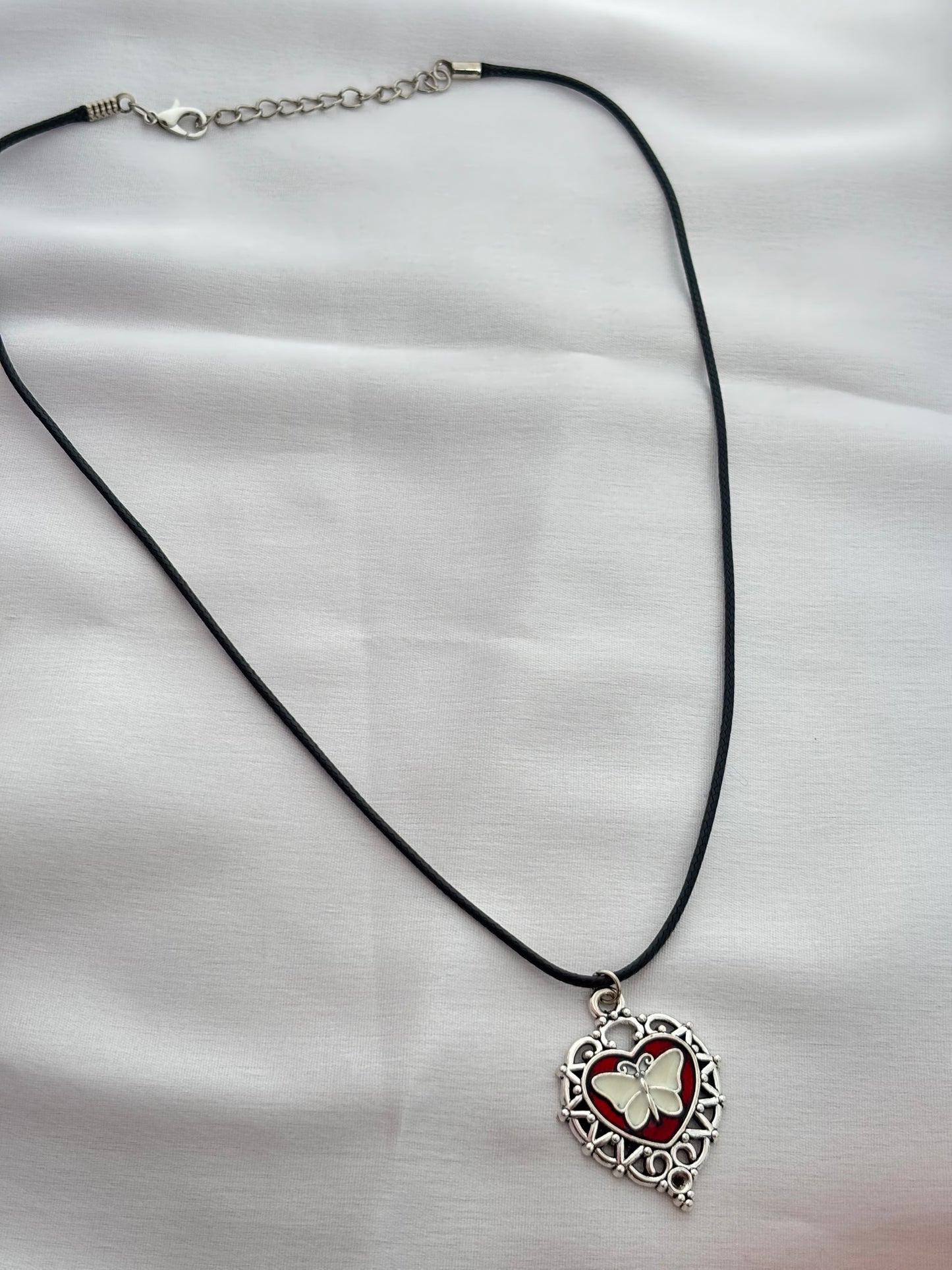 Gothic Butterfly Heart Cord Necklace