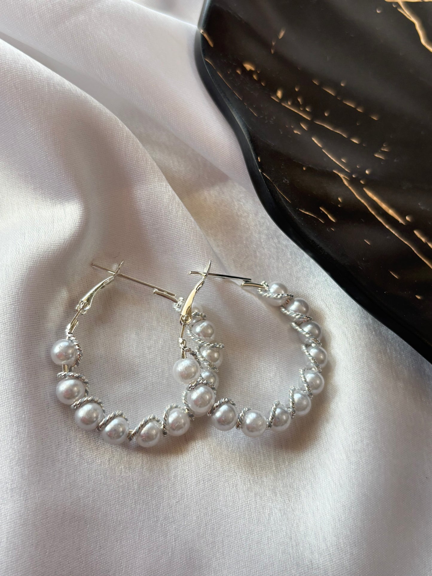 Lustrous White Pearl Hoop Earrings