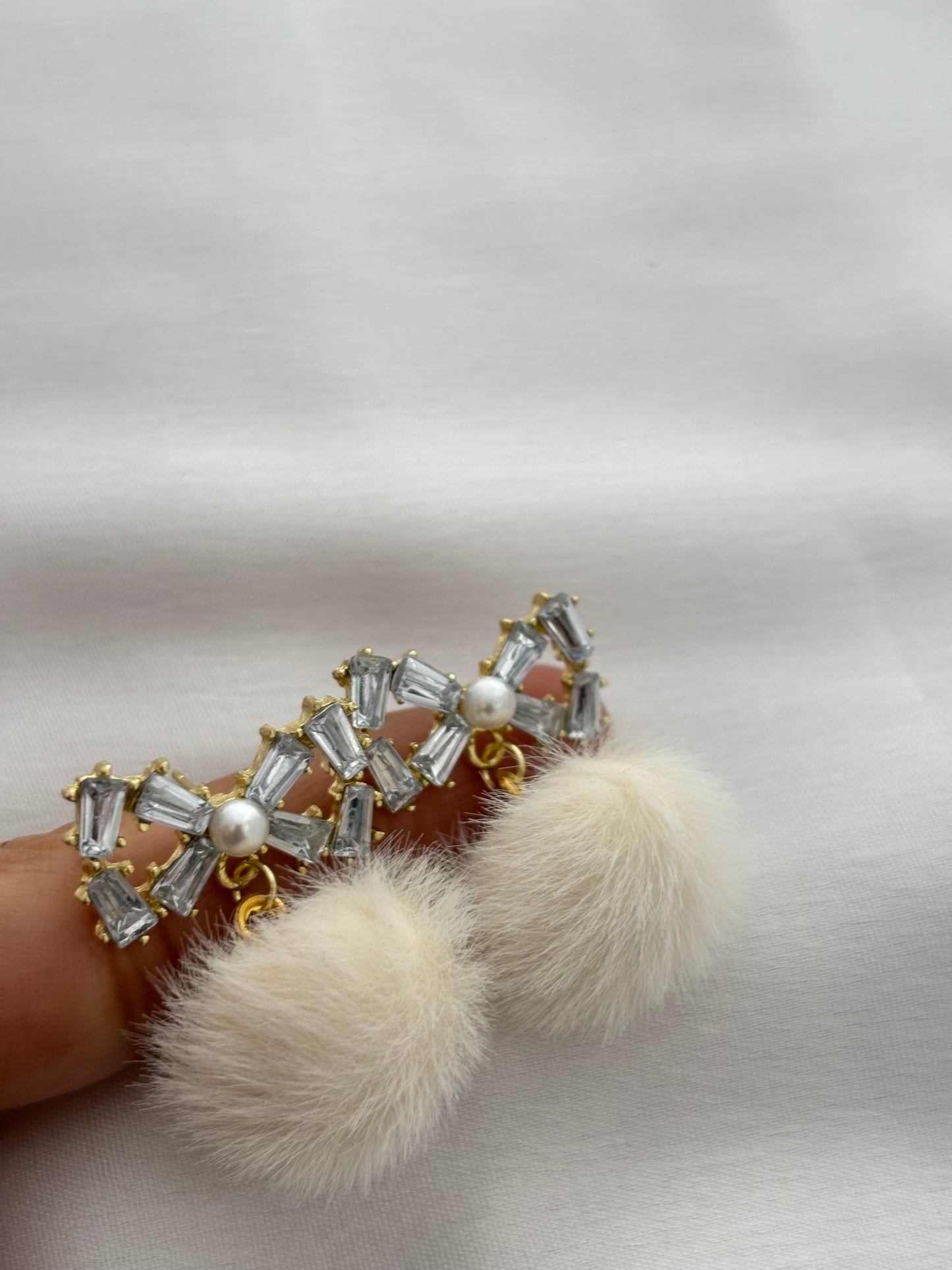 Crystal Pearl Fur Drop Earrings
