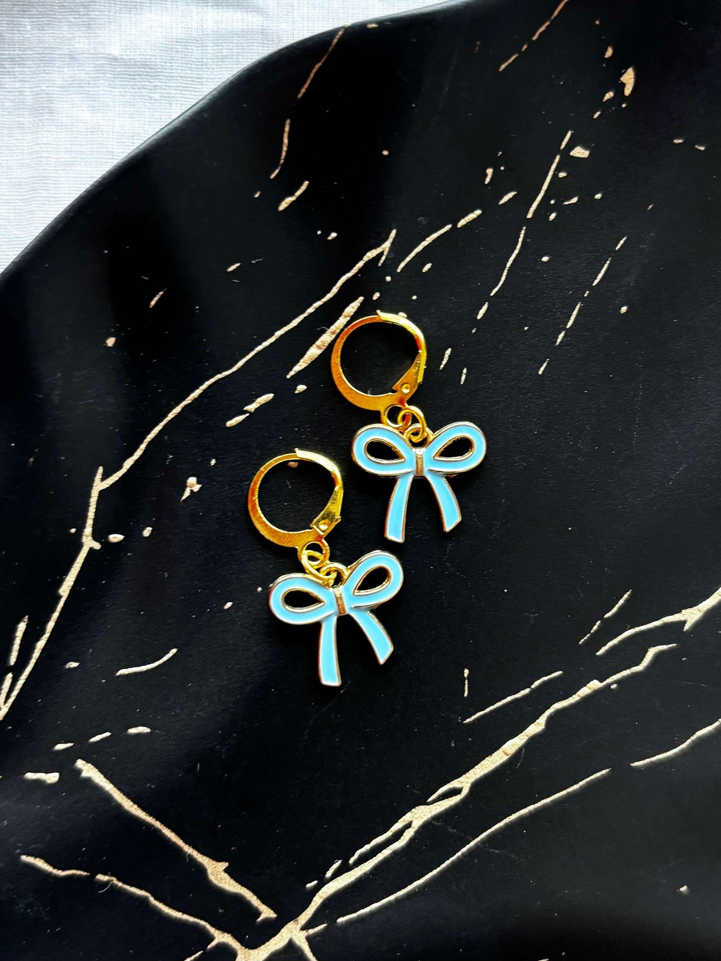 Sky Blue Bow Enamel Earrings - Curvy Jewels
