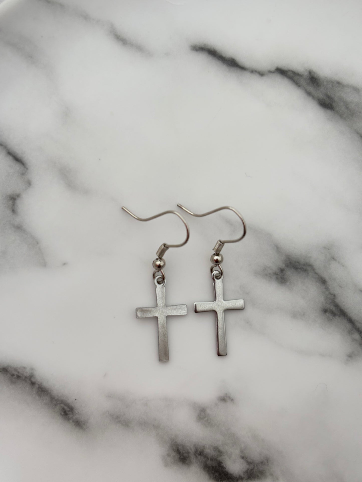 Minimalist Silver Cross Earrings
