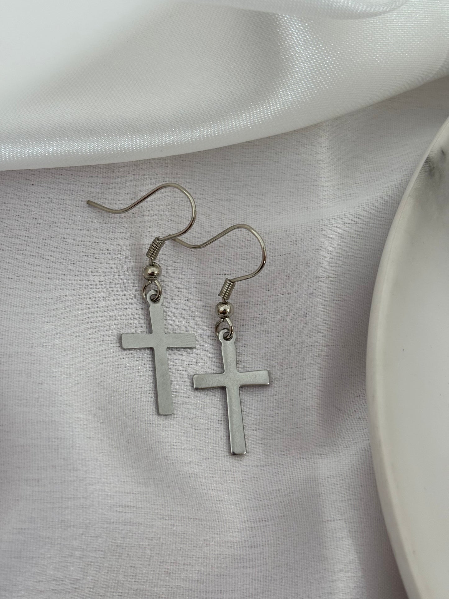 Minimalist Silver Cross Earrings
