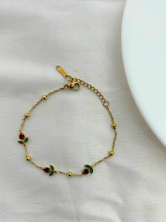 Gold Tulip Charm Bracelet - Red