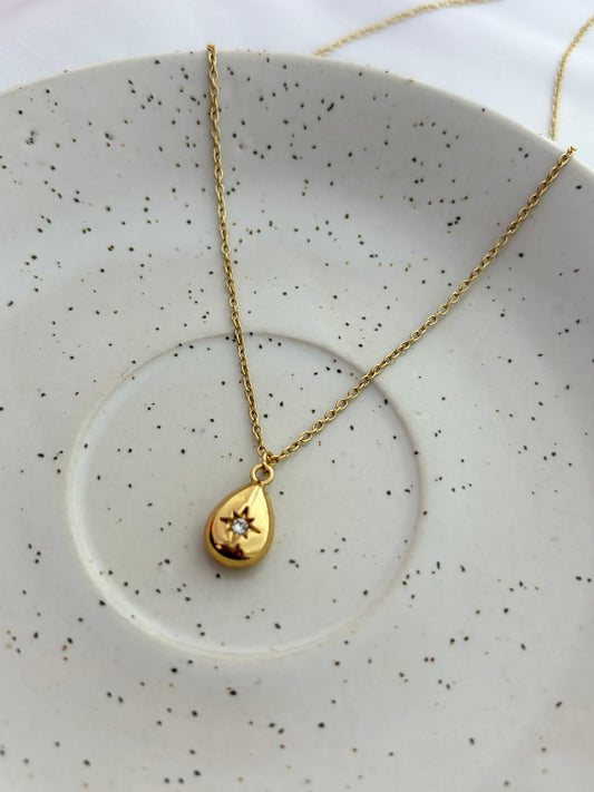 Gold Teardrop Starburst Necklace