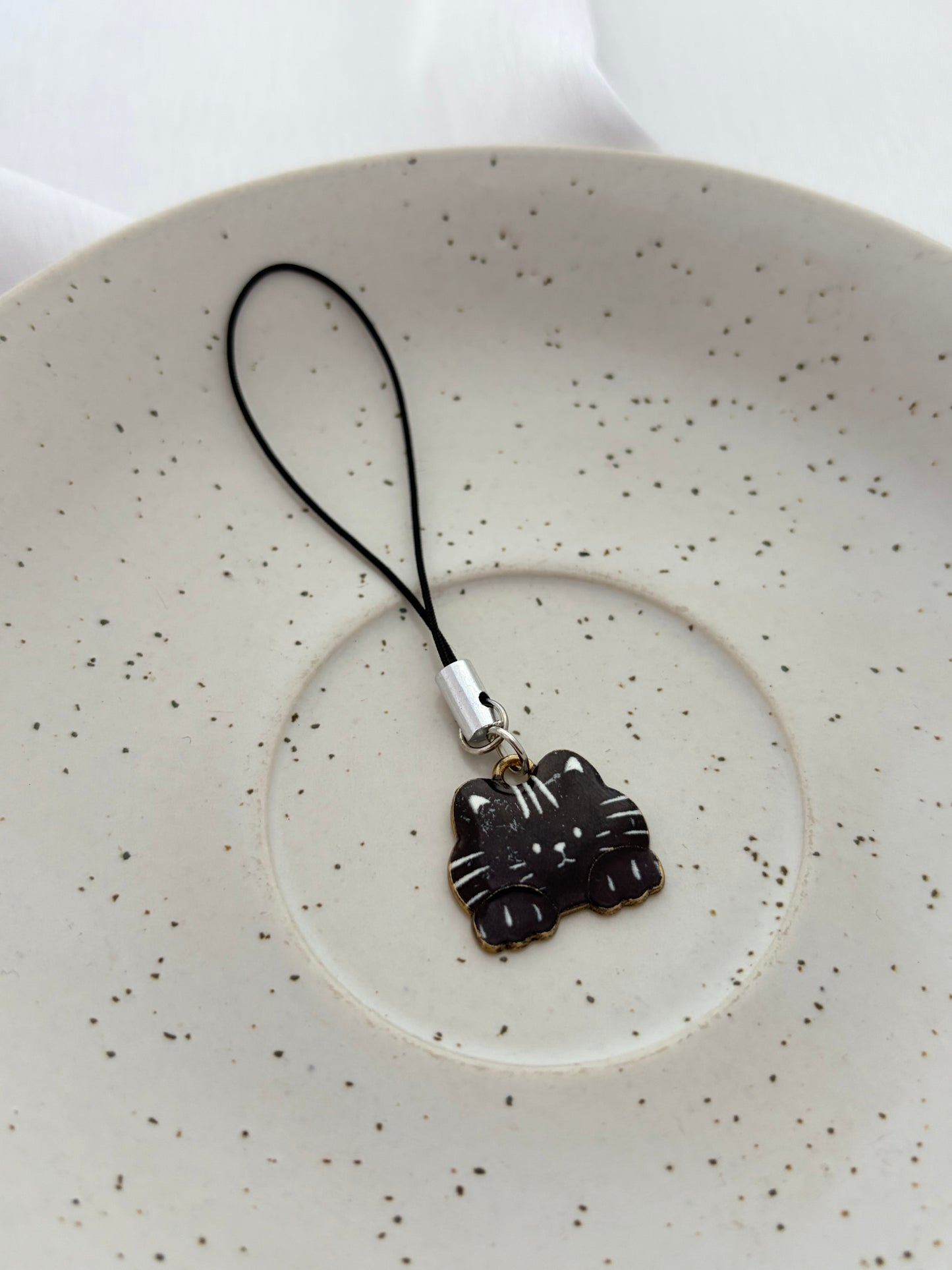 Minimalist Black Cat Phone Charm