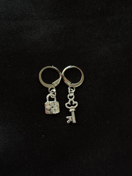 Silver Lock & Key Hoop Earrings