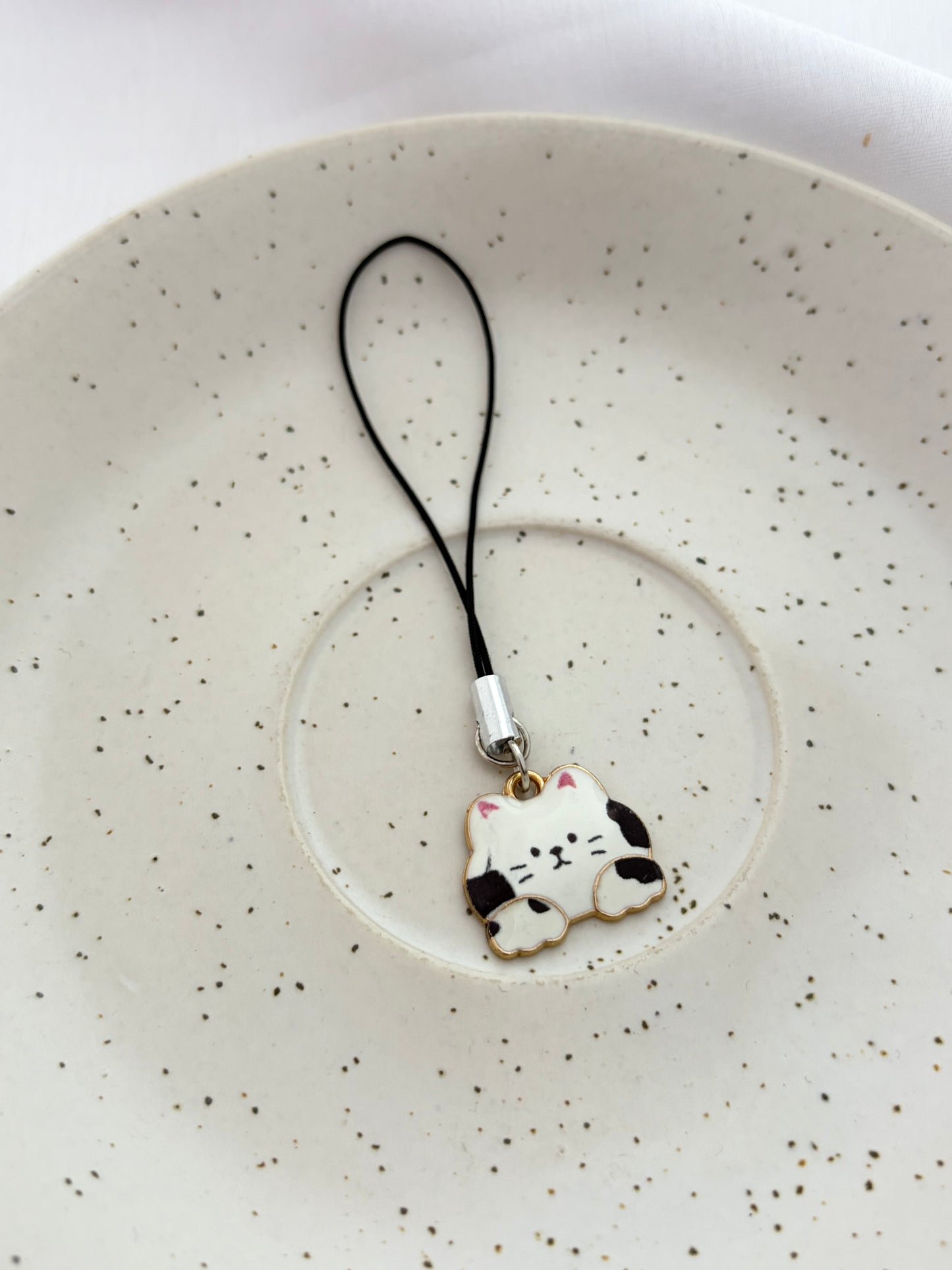 Spotted Tuxedo Cow Cat Phone Charm