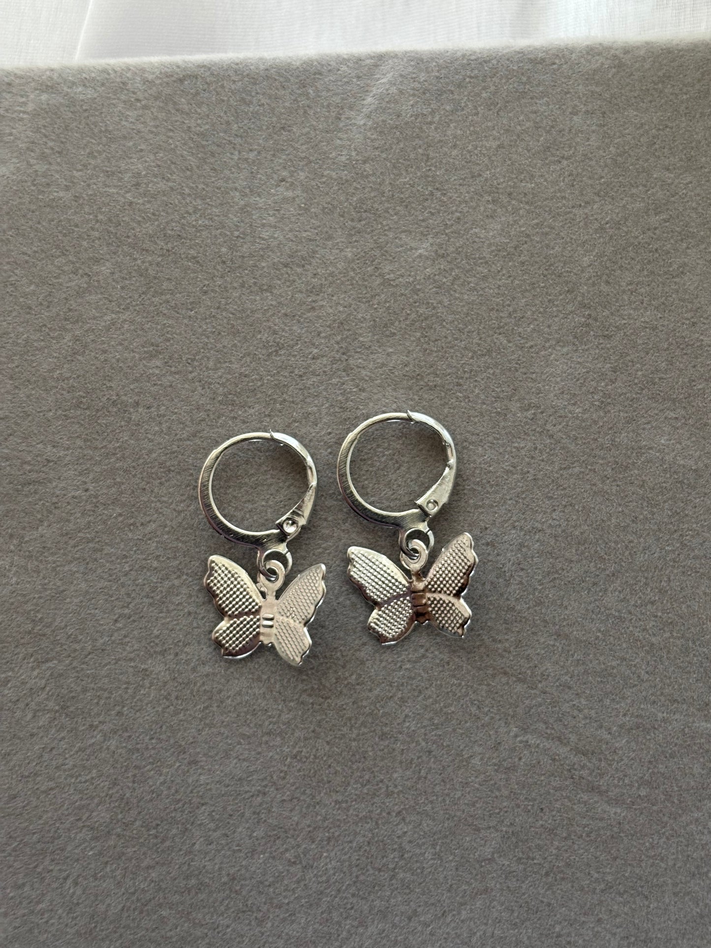 Delicate Silver Butterfly Hoop Earrings