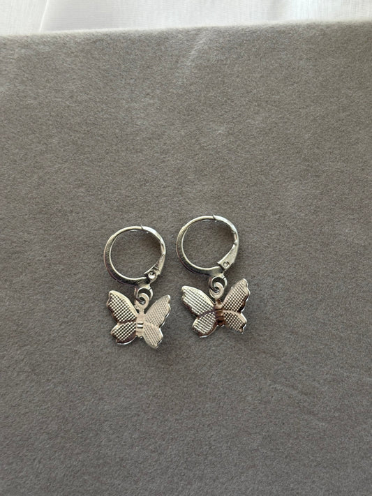 Delicate Silver Butterfly Hoop Earrings
