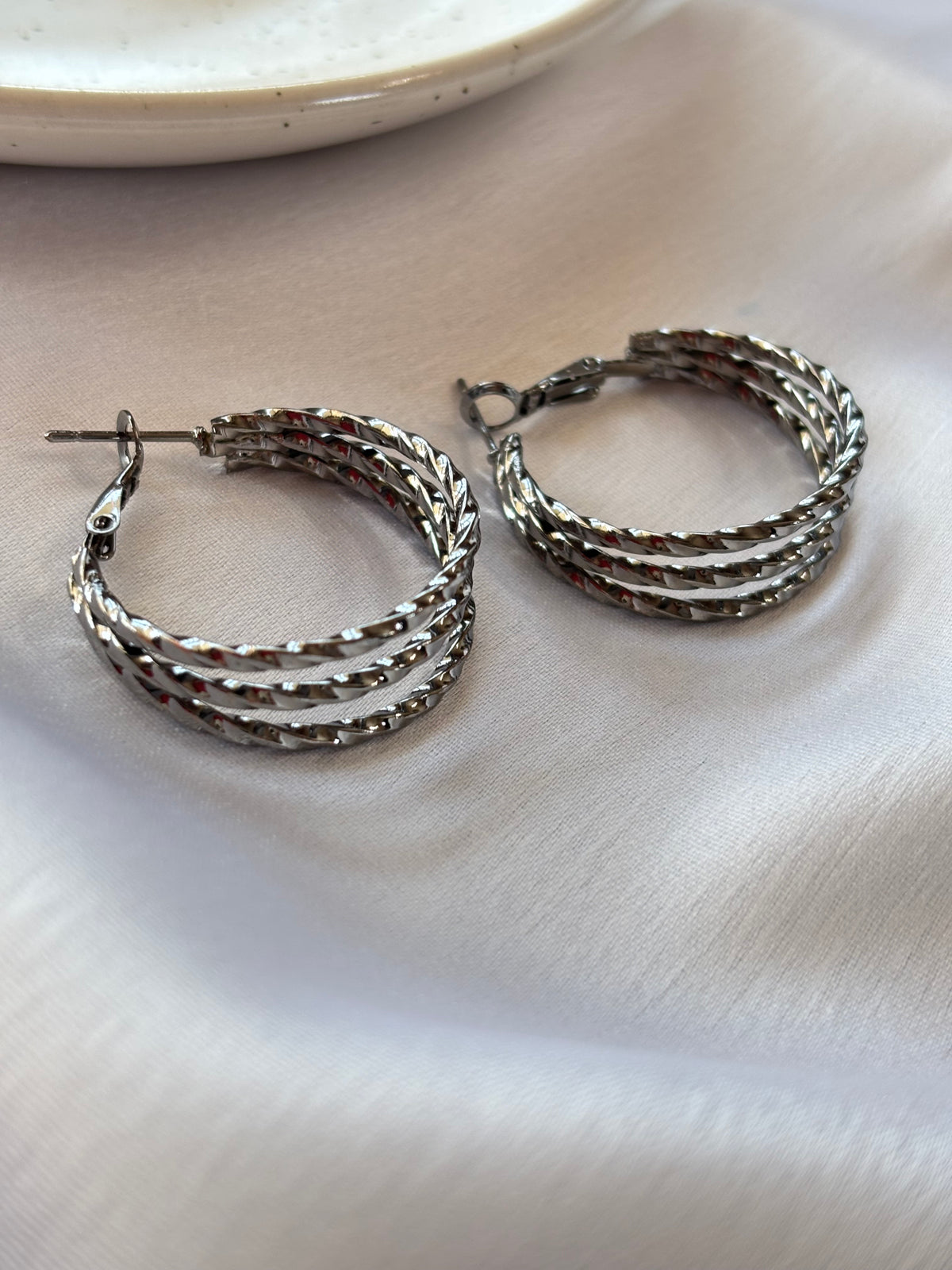 Nickel Triple-Row Twisted Hoop Earrings