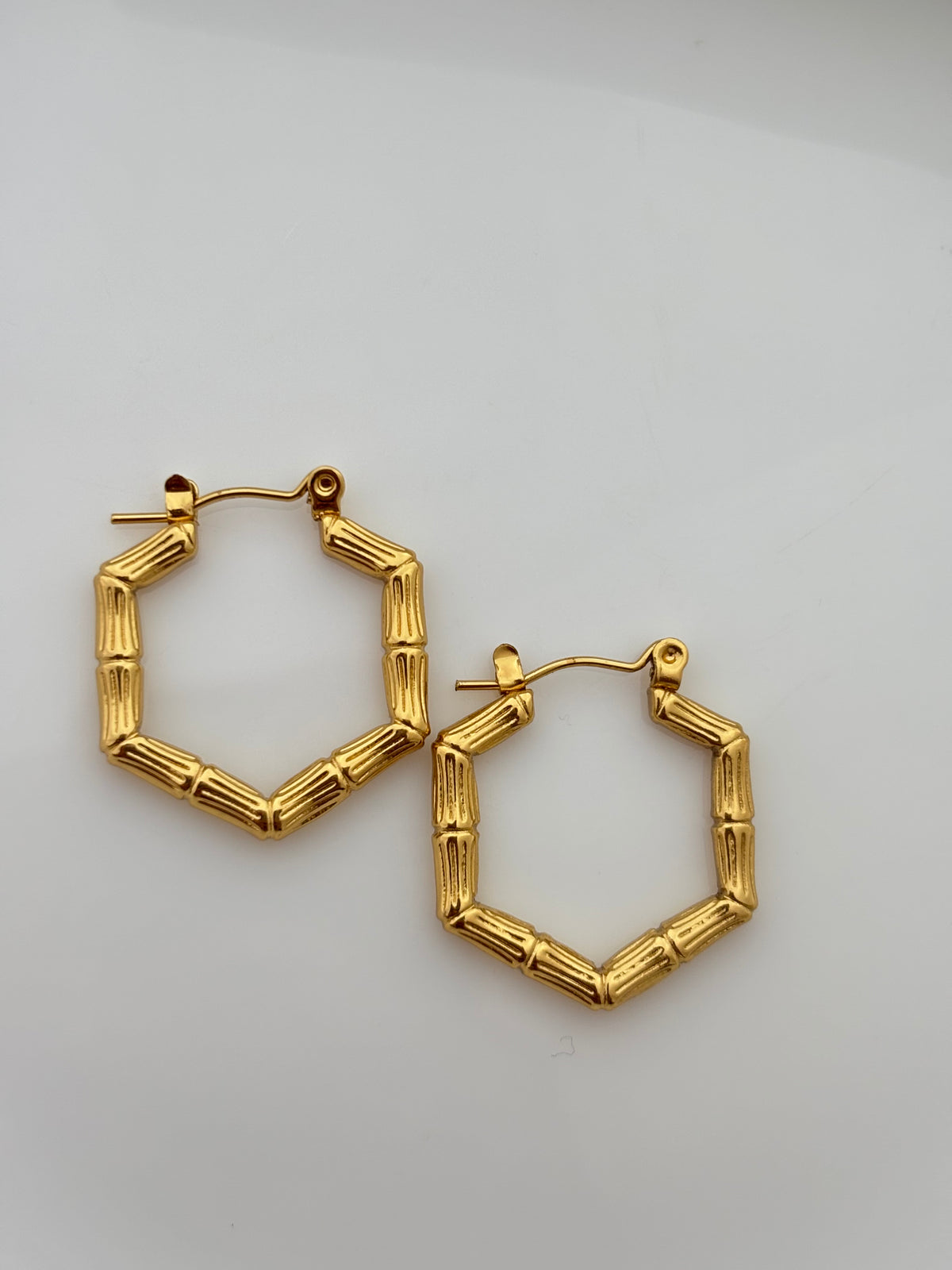 Gold Bamboo Hexagon Hoop Earrings