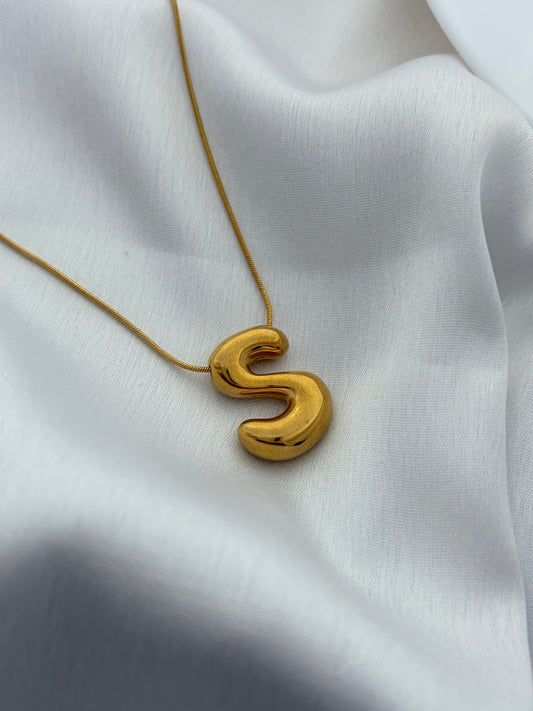 Gold Bubble Letter S Pendant Necklace