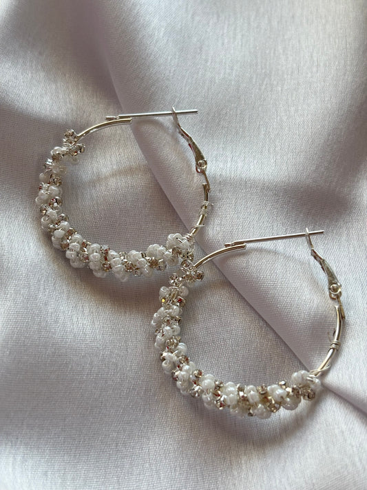 Silver Hoop Earrings with Turquoise Beads & Crystals
