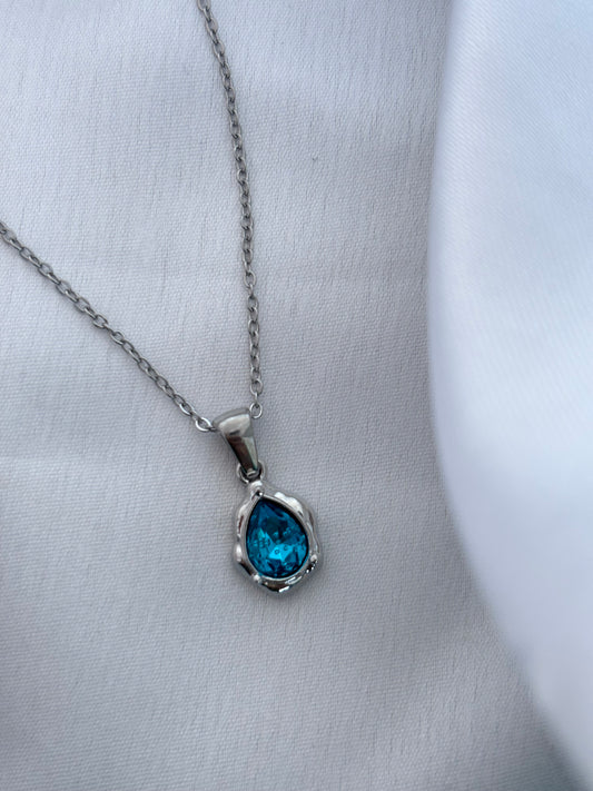 Blue Teardrop Crystal Necklace