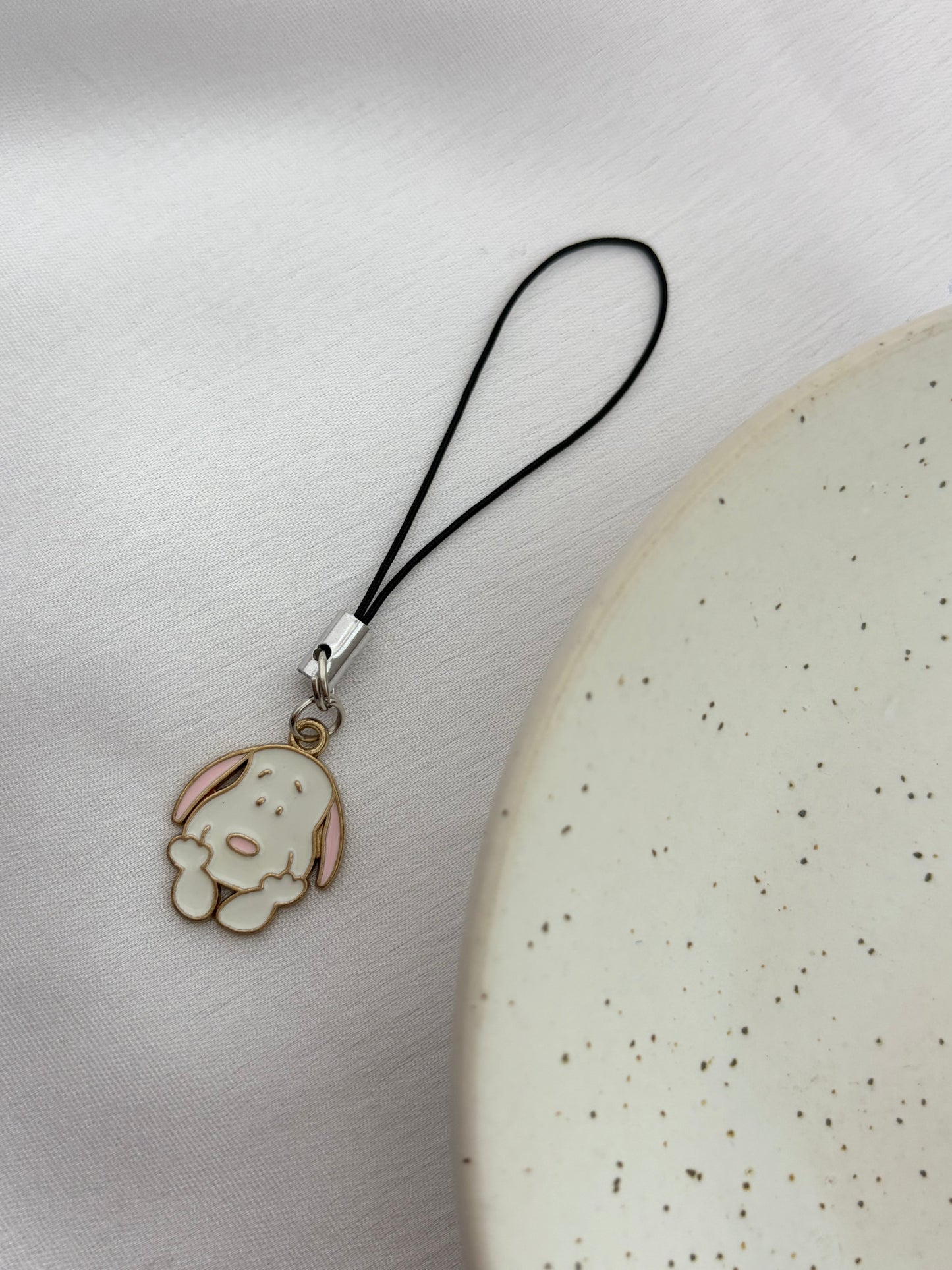 Shy White Puppy Phone Charm