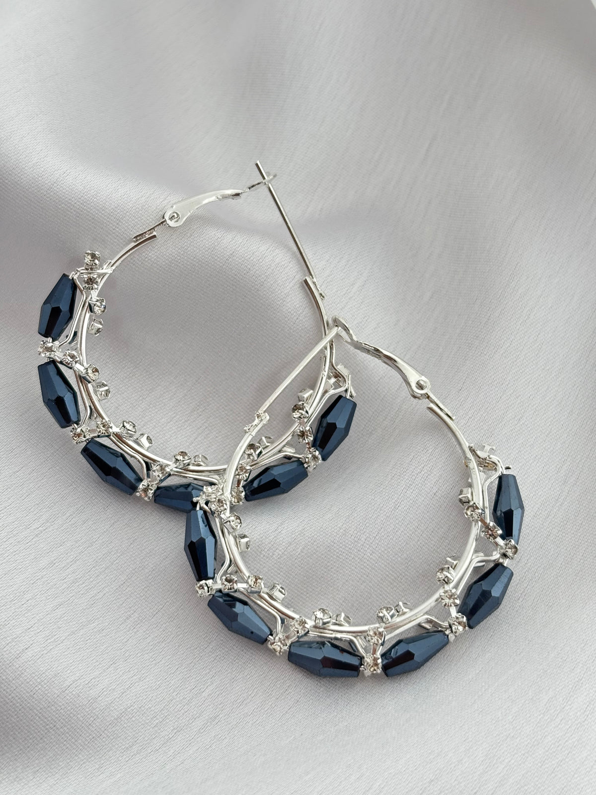 Silver Blue Crystal Hoop Earrings